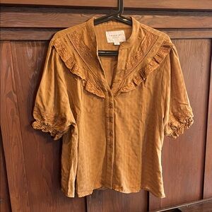 The Shirt 💕 by Rochelle Behrens - puff sleeve, lace and ruffle blouse- XL